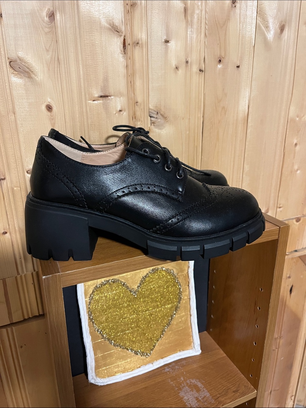 Women's Black Lace-Up Chunky Brogue Boots